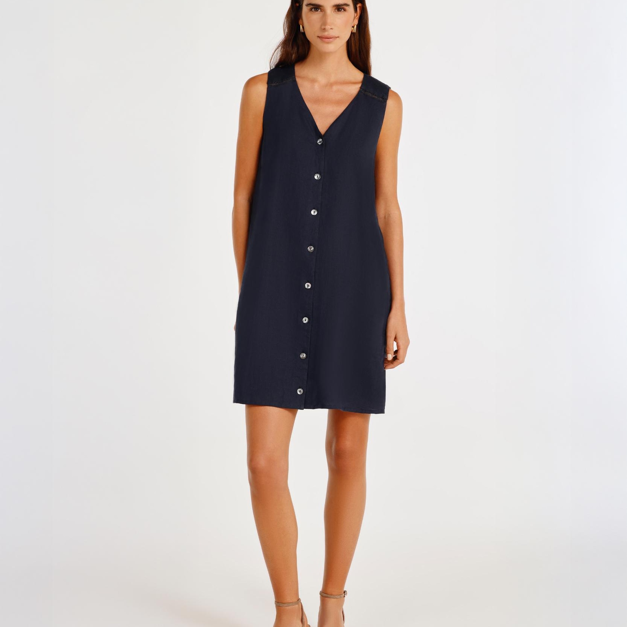 V Yaka Kolsuz Diz Üstü Elbise