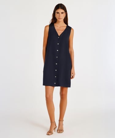  V Yaka Kolsuz Diz Üstü Elbise