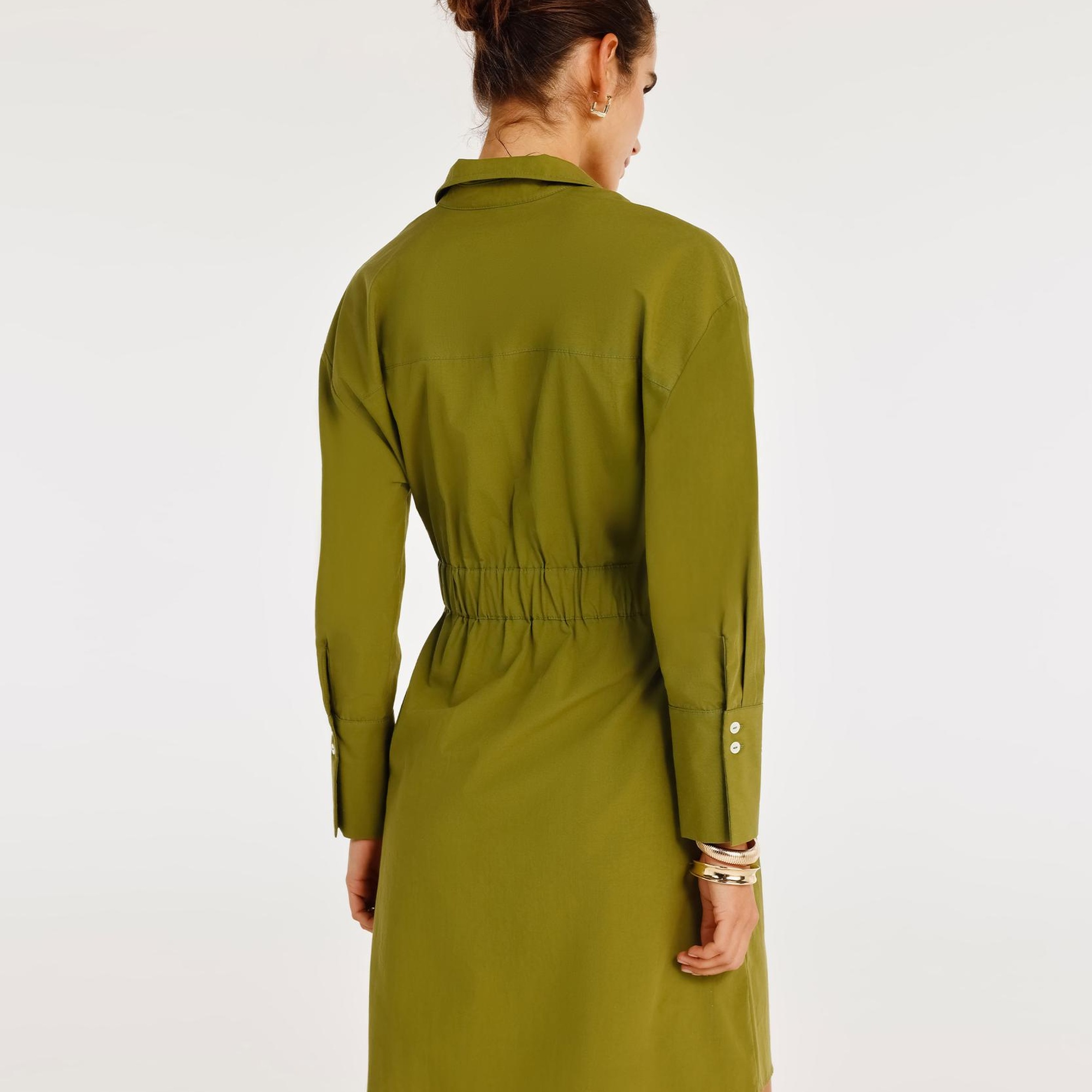 YARGICI Kemer Detaylı Uzun Kollu Gömlek Elbise