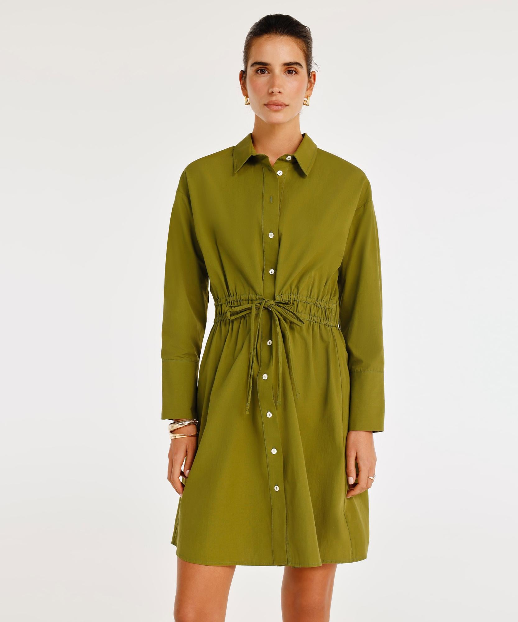  YARGICI Kemer Detaylı Uzun Kollu Gömlek Elbise