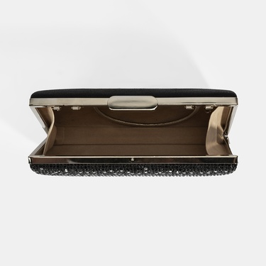  Kadın Siyah Taş Detaylı Gece El Çantası