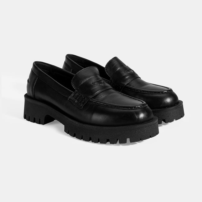  Kadın Siyah Deri Loafer