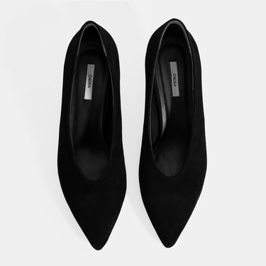  Kadın Siyah Klasik Süet Topuklu Ayakkabı