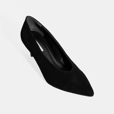  Kadın Siyah Klasik Süet Topuklu Ayakkabı