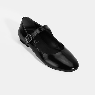  Kadın Siyah Ayarlanabilir Tokalı Deri Babet