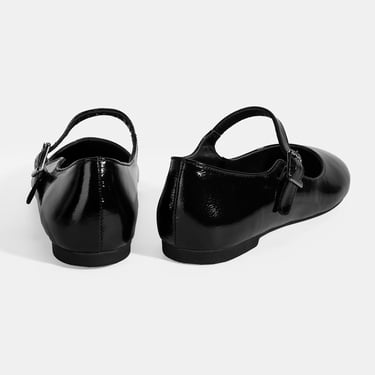  Kadın Siyah Ayarlanabilir Tokalı Deri Babet