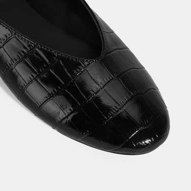  Kadın Siyah Kroko Baskılı Mary Jane Deri Babet