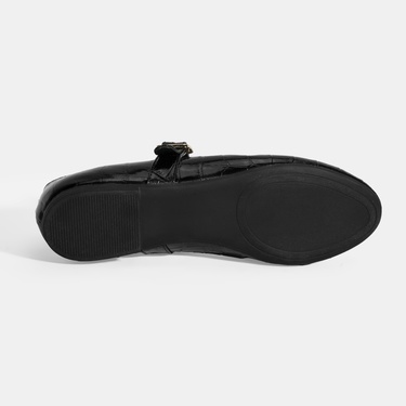  Kadın Siyah Kroko Baskılı Mary Jane Deri Babet