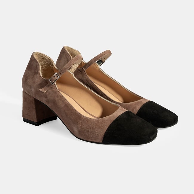  Kadın Vizon Ayarlanabilir Tokalı Süet Topuklu Ayakkabı