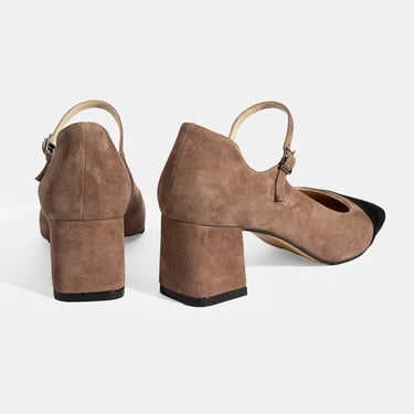  Kadın Vizon Ayarlanabilir Tokalı Süet Topuklu Ayakkabı