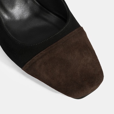  Kadın Siyah Ayarlanabilir Tokalı Süet Topuklu Ayakkabı