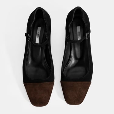  Kadın Siyah Ayarlanabilir Tokalı Süet Topuklu Ayakkabı