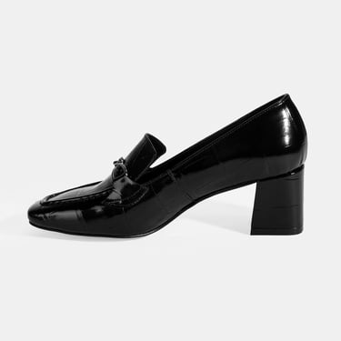  Kadın Siyah Kroko Baskılı Topuklu Rugan Loafer