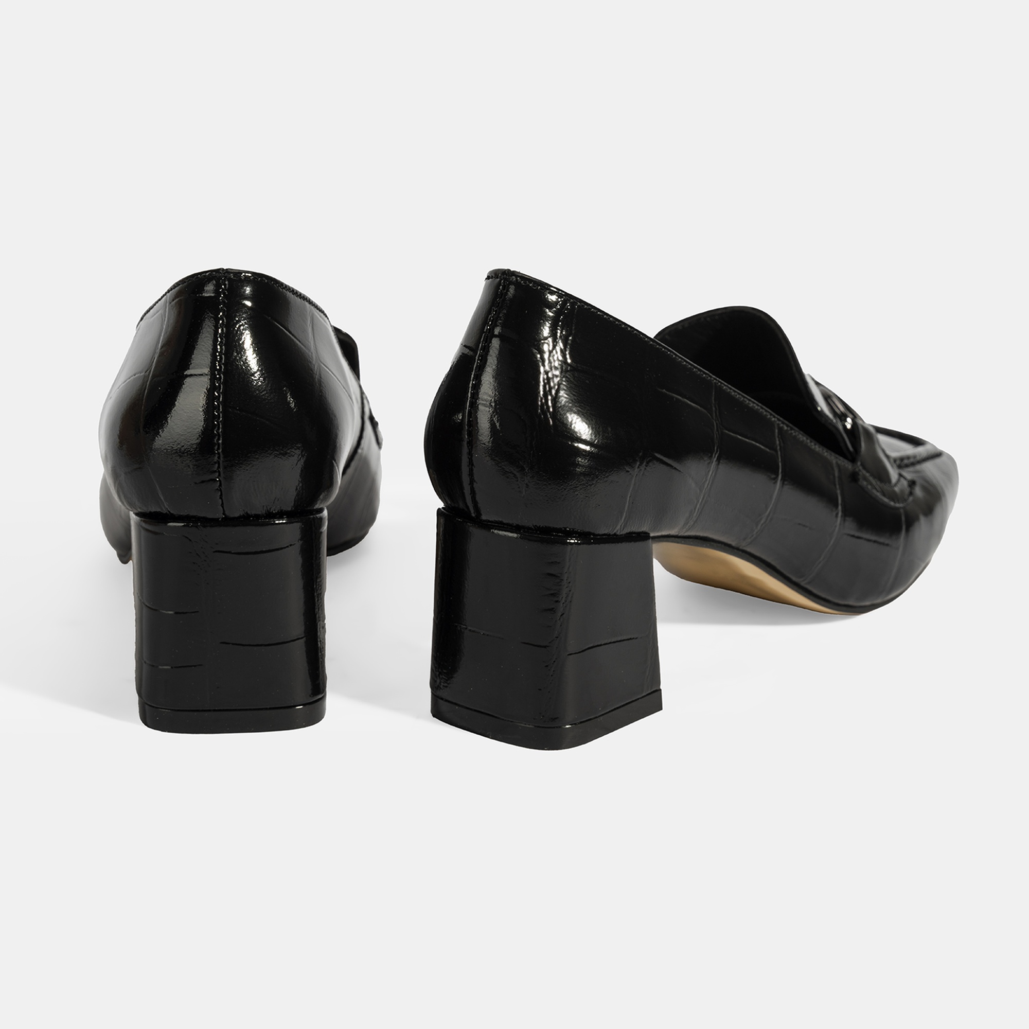 Kadın Siyah Kroko Baskılı Topuklu Rugan Loafer