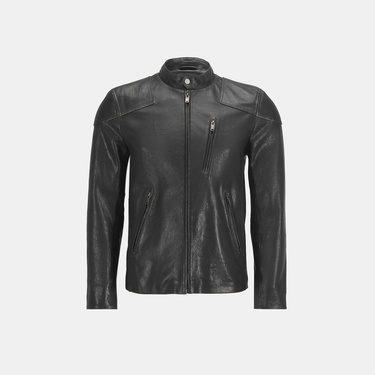  Erkek Siyah Eskitme Deri Mont