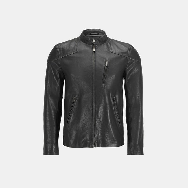  Erkek Siyah Eskitme Deri Mont