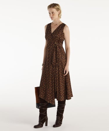  YARGICI Kemer Detaylı Kolsuz Kruvaze  Midi Boy Elbise