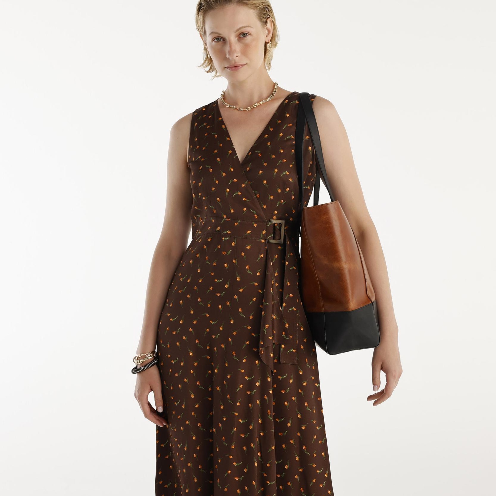 YARGICI Kemer Detaylı Kolsuz Kruvaze  Midi Boy Elbise