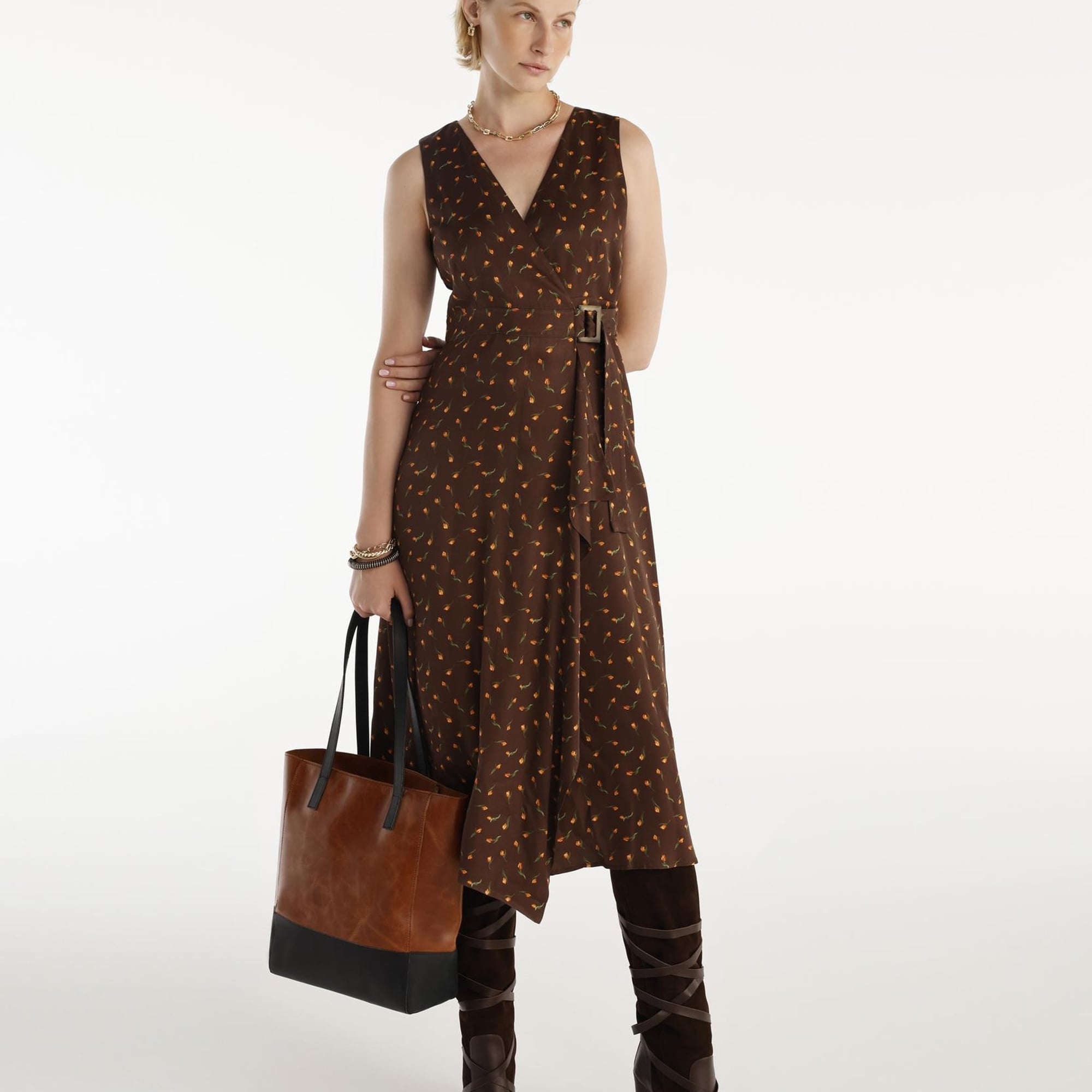 YARGICI Kemer Detaylı Kolsuz Kruvaze  Midi Boy Elbise