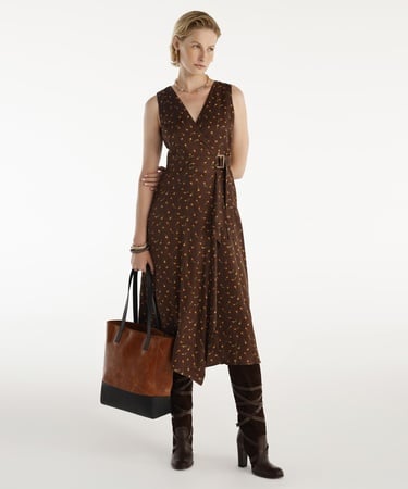  YARGICI Kemer Detaylı Kolsuz Kruvaze  Midi Boy Elbise