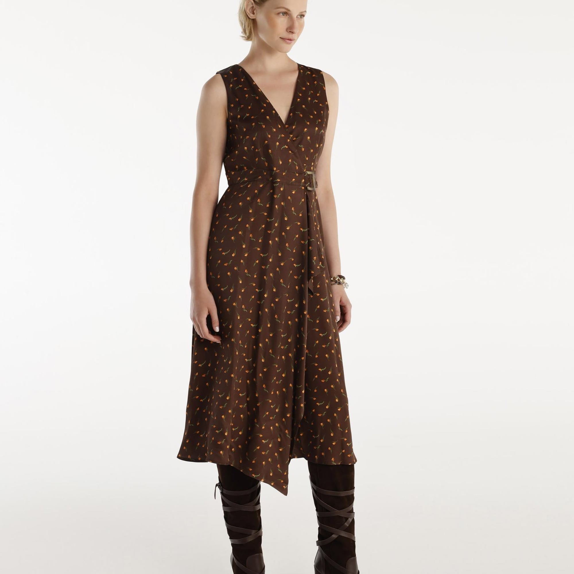 YARGICI Kemer Detaylı Kolsuz Kruvaze  Midi Boy Elbise