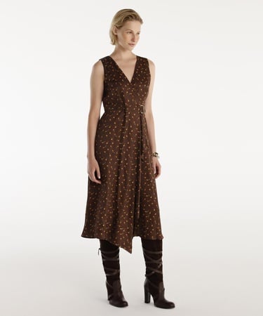  YARGICI Kemer Detaylı Kolsuz Kruvaze  Midi Boy Elbise