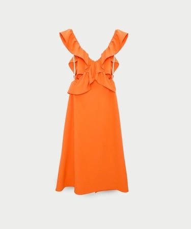  YARGICI Fırfırlı V Yaka Elbise