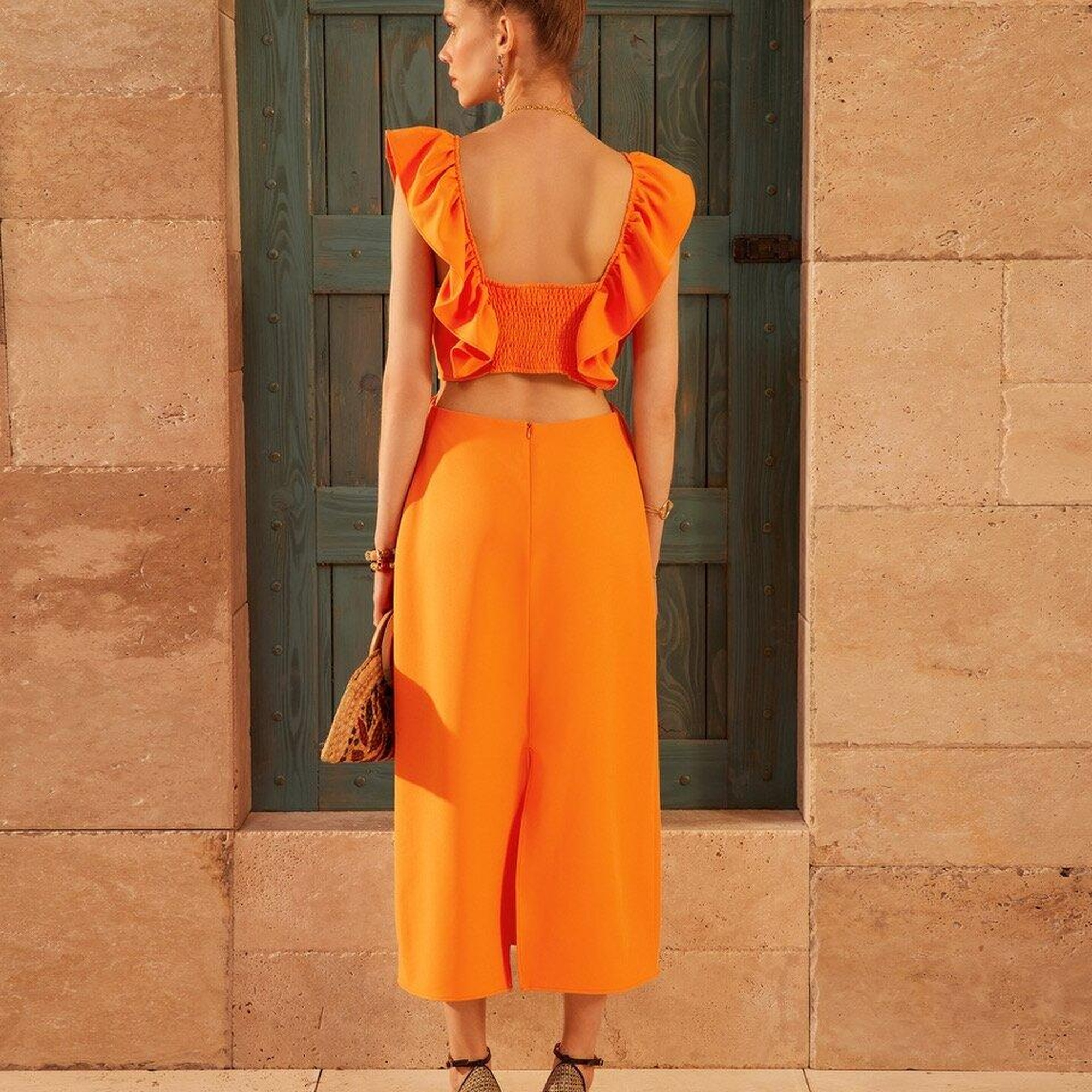 YARGICI Fırfırlı V Yaka Elbise