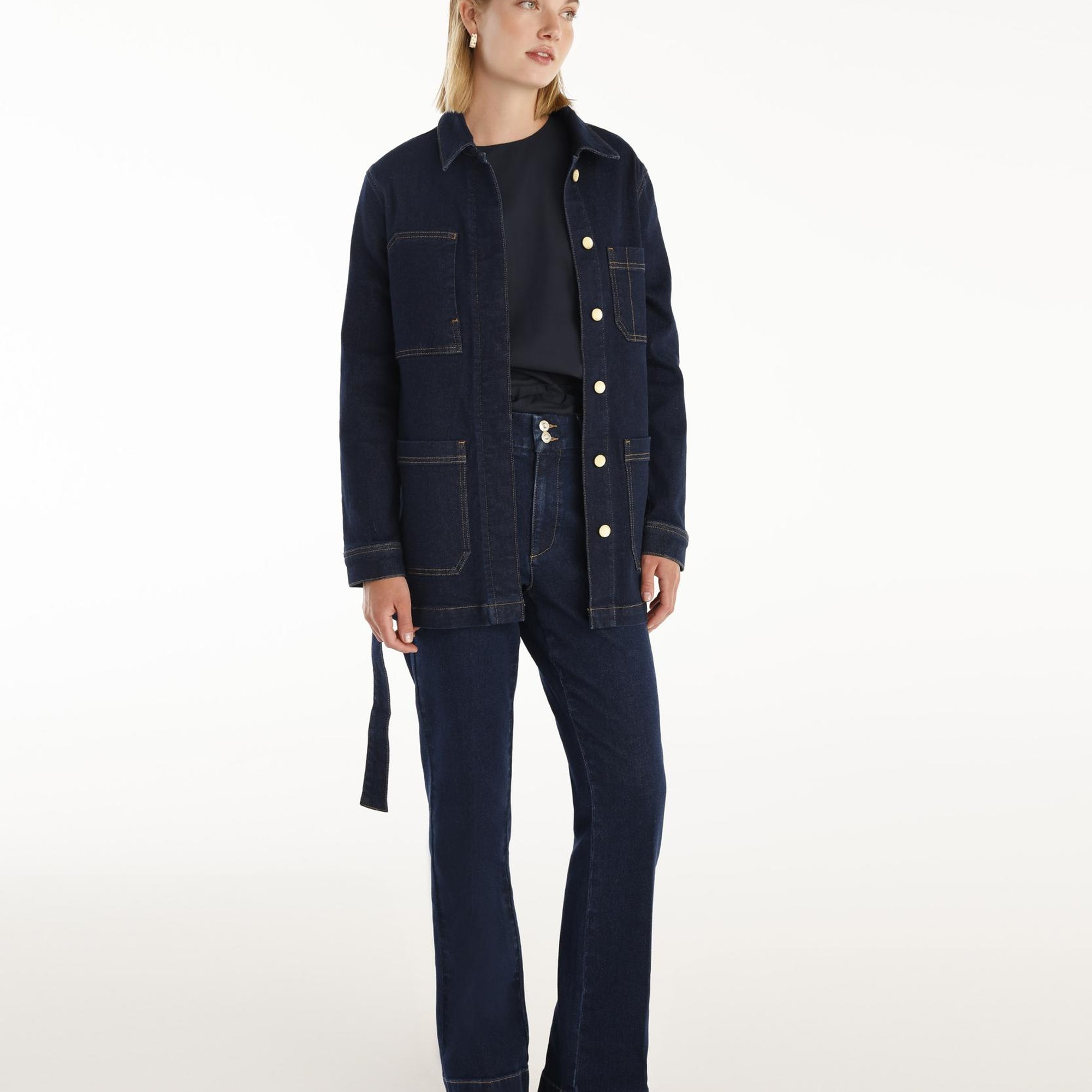 YARGICI Cep Detaylı Kemerli Denim Pardösü