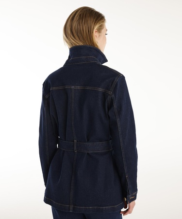  YARGICI Cep Detaylı Kemerli Denim Pardösü