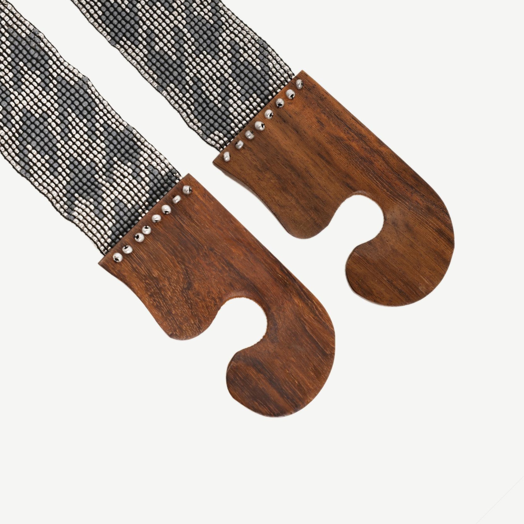 YARGICI Ahşap Tokalı Ve Kaz Ayağı Desenli Boncuk Işleme Kemer