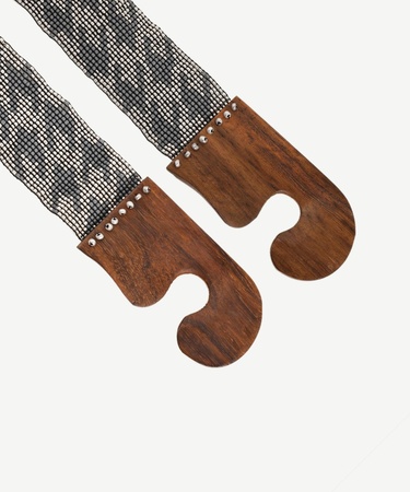  YARGICI Ahşap Tokalı Ve Kaz Ayağı Desenli Boncuk Işleme Kemer