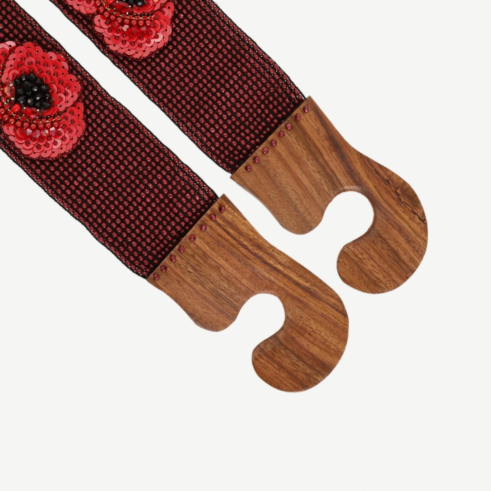 YARGICI Ahşap Tokalı Ve Çiçek Detaylı Boncuk Işleme Kemer