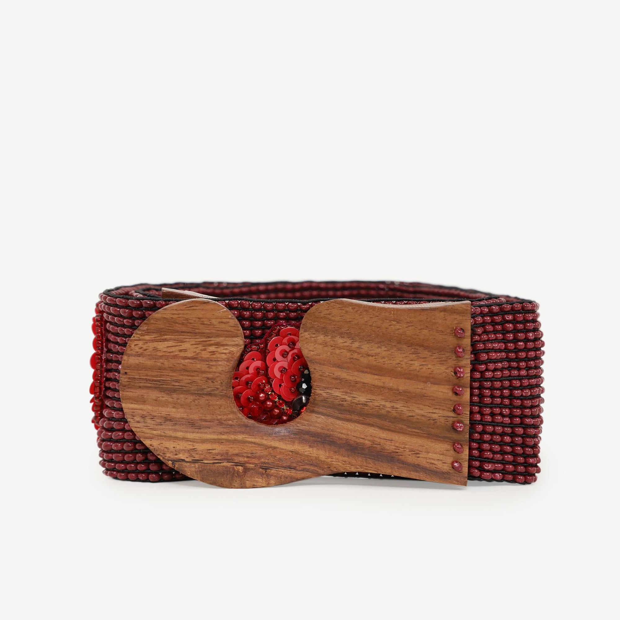 YARGICI Ahşap Tokalı Ve Çiçek Detaylı Boncuk Işleme Kemer