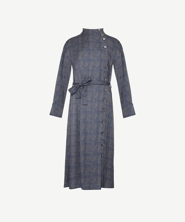  YARGICI Yüksek Yaka Kuşalı Uzun Kollu Midi Boy Elbise