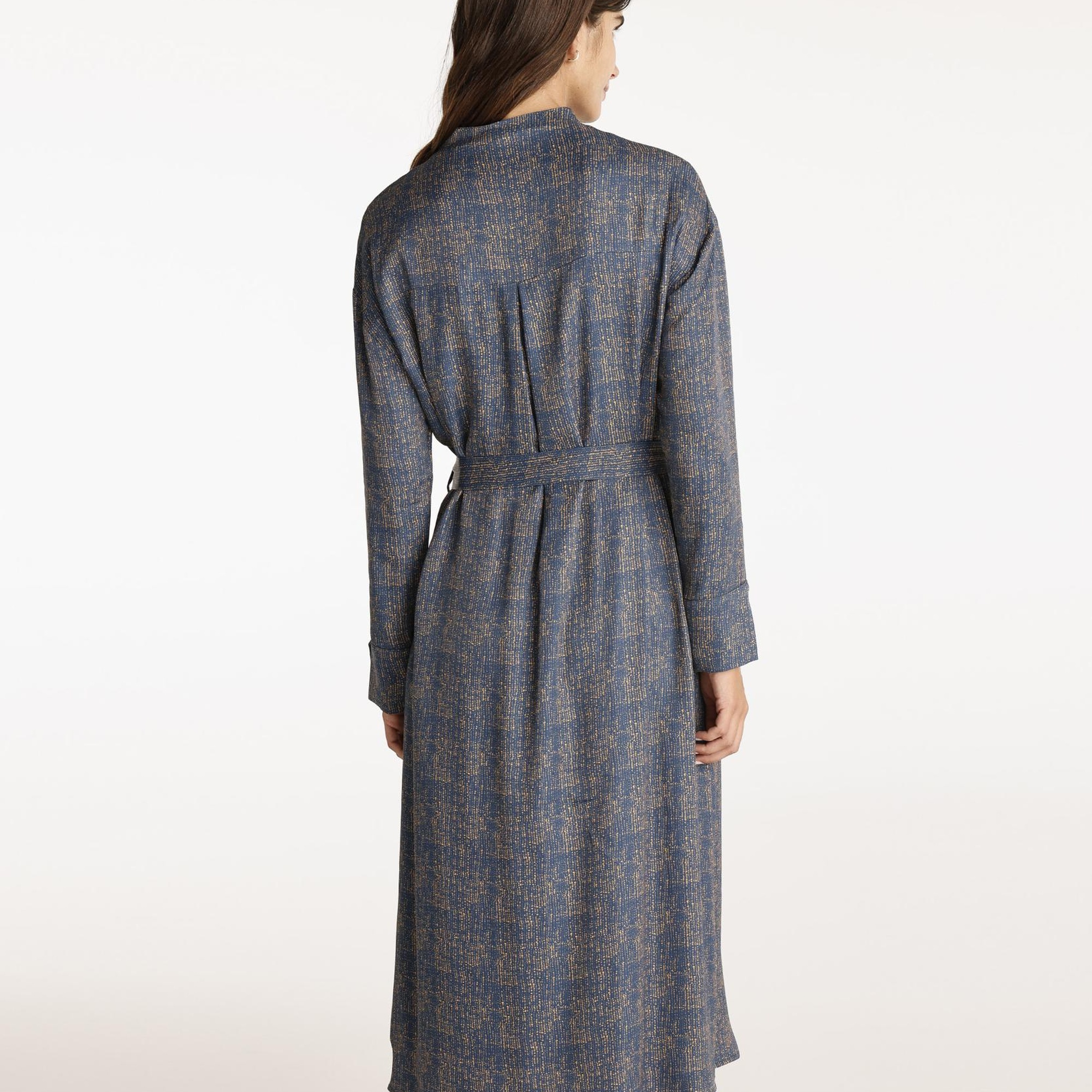 YARGICI Yüksek Yaka Kuşalı Uzun Kollu Midi Boy Elbise