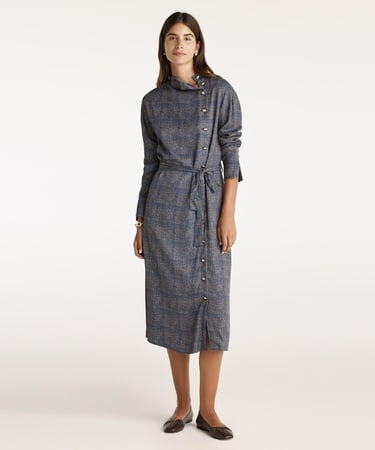  YARGICI Yüksek Yaka Kuşalı Uzun Kollu Midi Boy Elbise