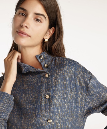  YARGICI Yüksek Yaka Kuşalı Uzun Kollu Midi Boy Elbise