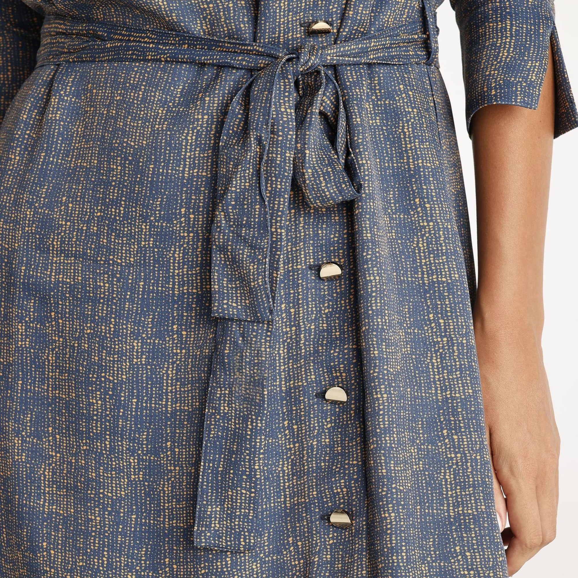 YARGICI Yüksek Yaka Kuşalı Uzun Kollu Midi Boy Elbise