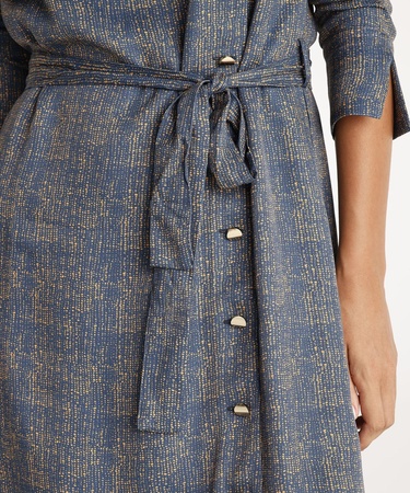  YARGICI Yüksek Yaka Kuşalı Uzun Kollu Midi Boy Elbise