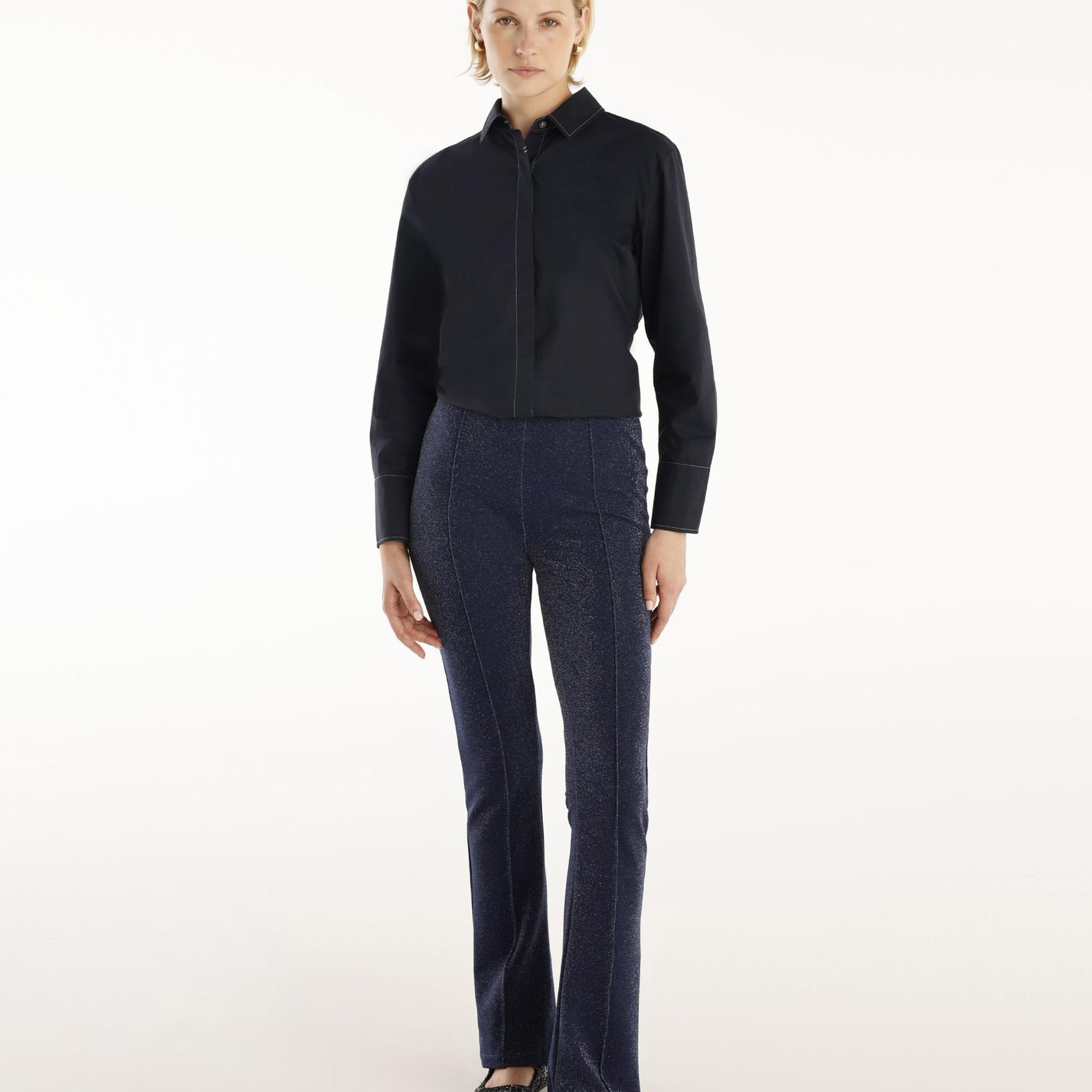 YARGICI Önü Dikişli Simli Geniş Paça Pantolon