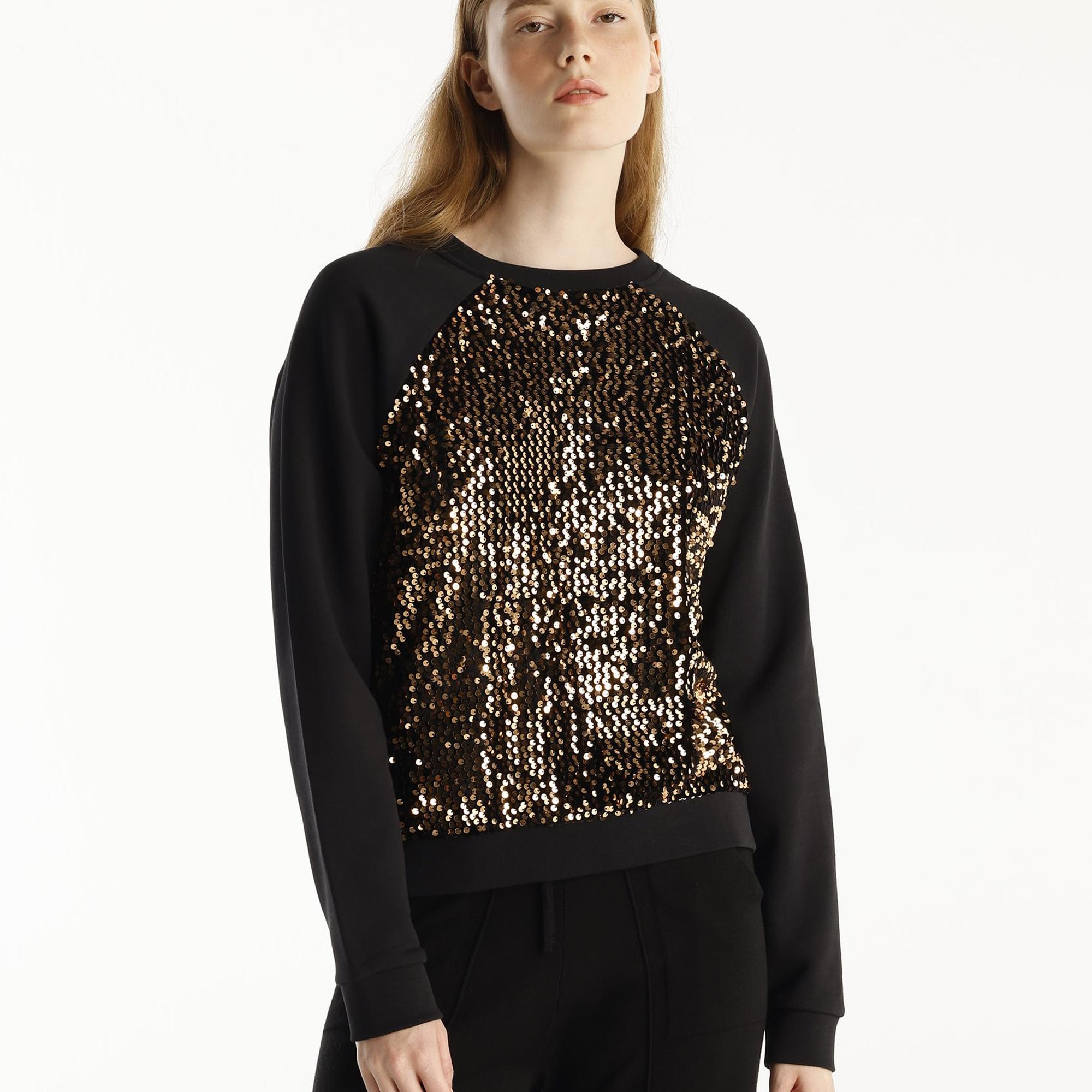 YARGICI Payetli Bisiklet Yaka Reglan Kol Sweatshirt