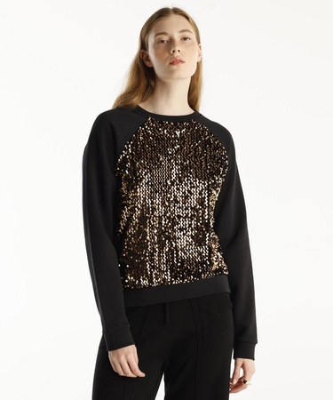  YARGICI Payetli Bisiklet Yaka Reglan Kol Sweatshirt