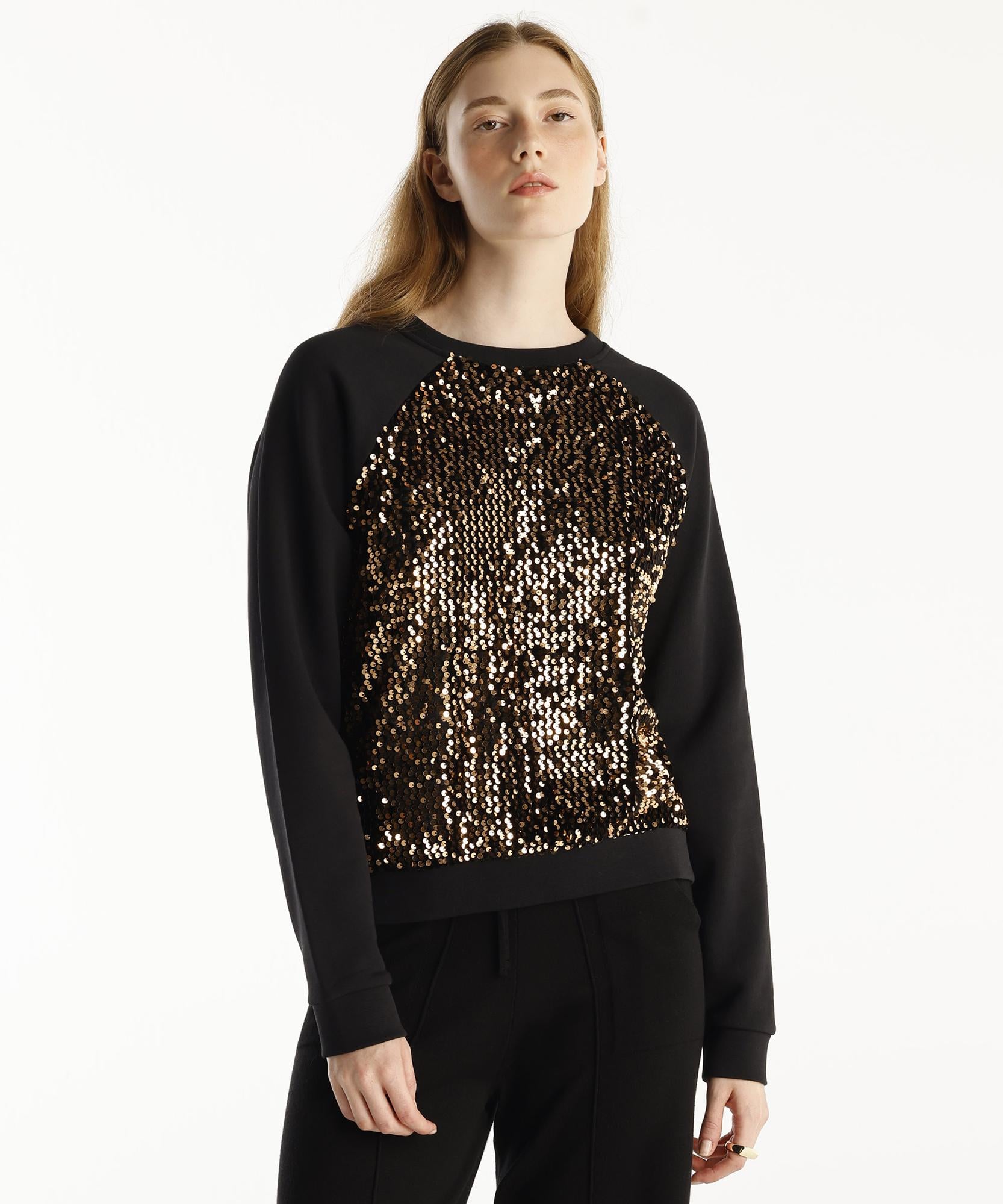  YARGICI Payetli Bisiklet Yaka Reglan Kol Sweatshirt