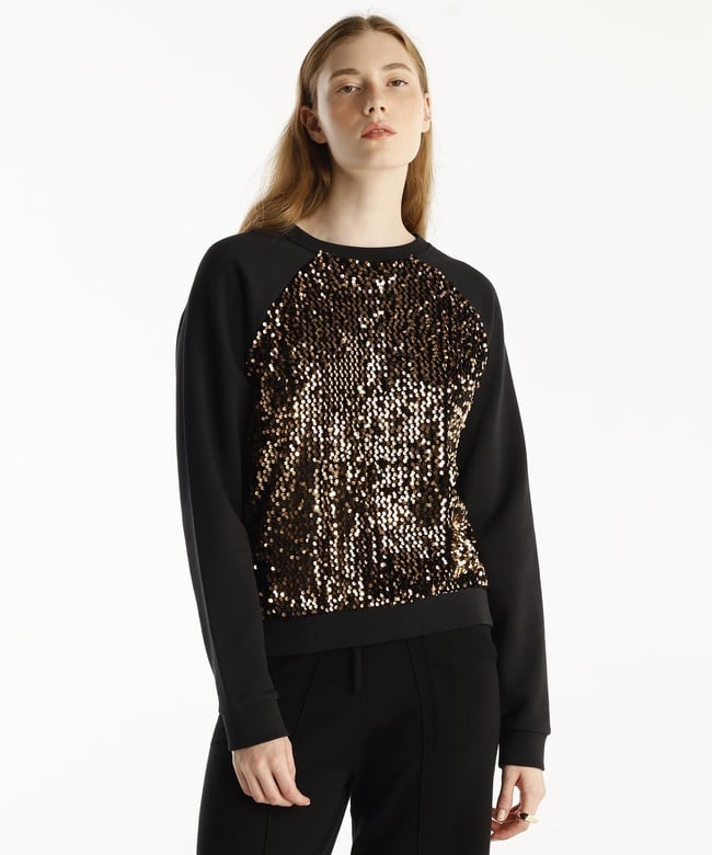  YARGICI Payetli Bisiklet Yaka Reglan Kol Sweatshirt