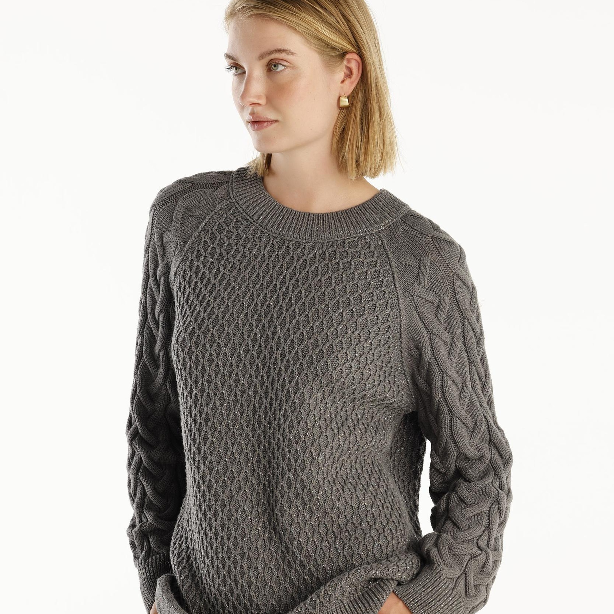 YARGICI Bisiklet Yakalı Simli Örgülü Kazak