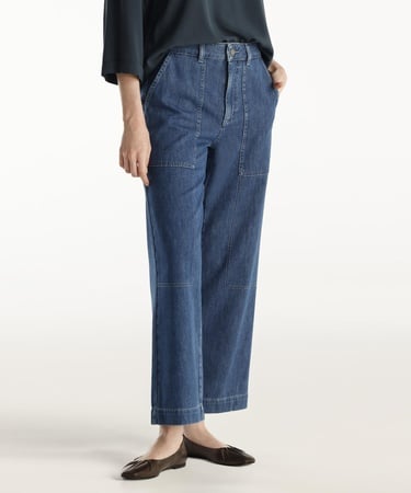  YARGICI Dikiş Detaylı Geniş Düz Kesim Yüksek Bel Denim Pantolon