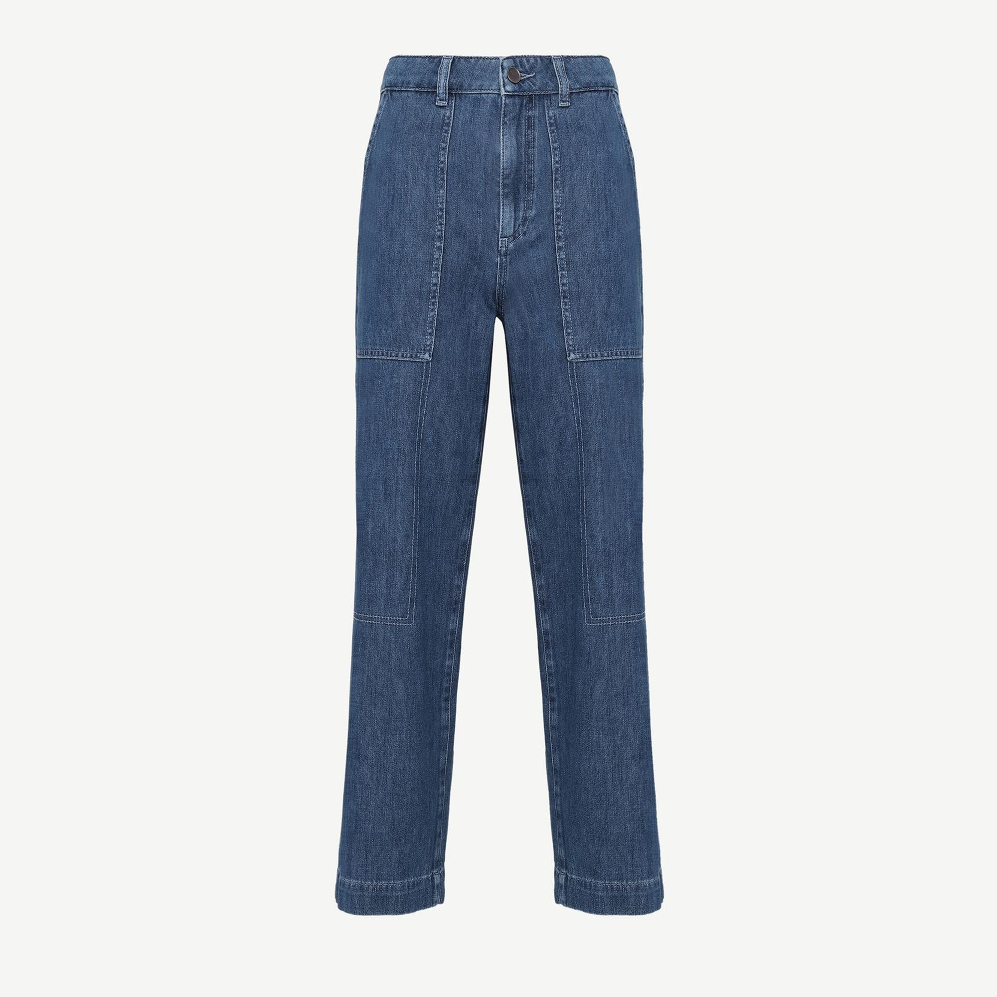 YARGICI Dikiş Detaylı Geniş Düz Kesim Yüksek Bel Denim Pantolon