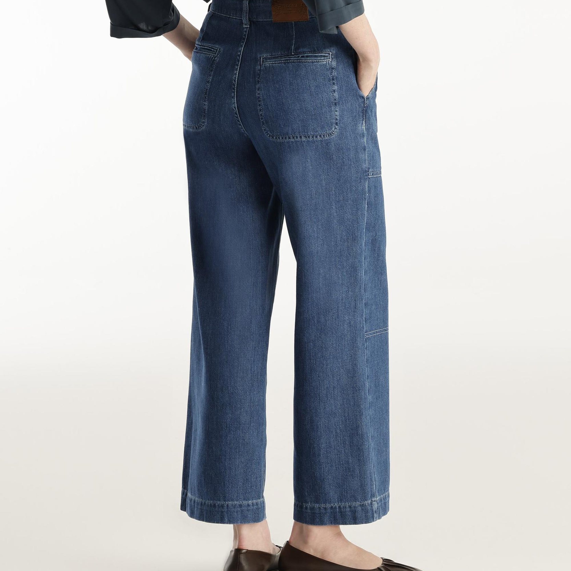 YARGICI Dikiş Detaylı Geniş Düz Kesim Yüksek Bel Denim Pantolon