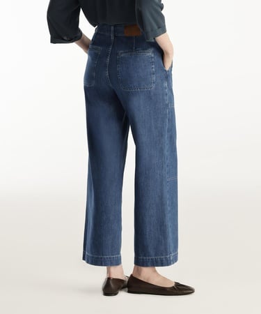  YARGICI Dikiş Detaylı Geniş Düz Kesim Yüksek Bel Denim Pantolon